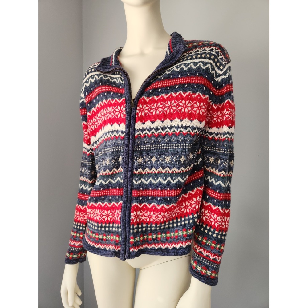 Vintage Tiara International Cardigan Sweater Nordic Fair Isle Zip Medium Large